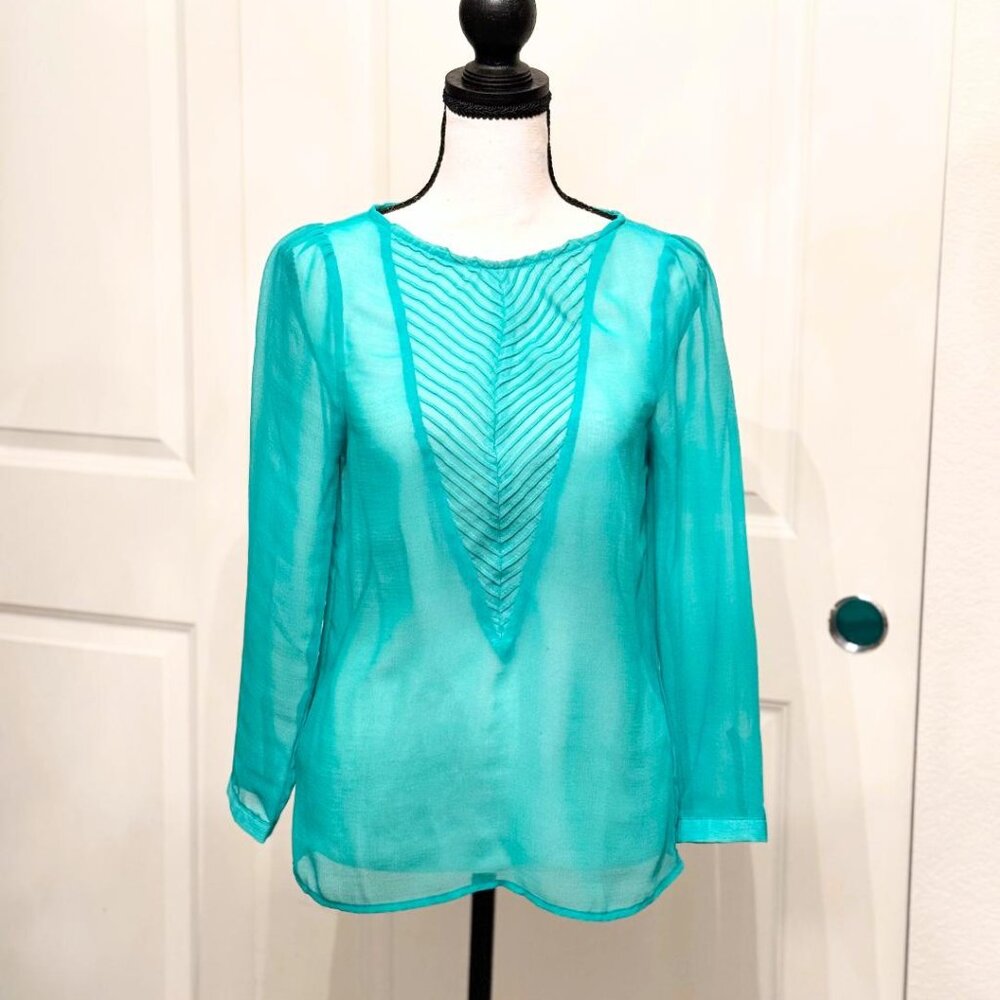 Kimchi Blue Sheer Turquoise Blouse Top, Size XS
